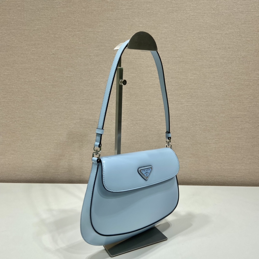 Prada Cleo Brushed Leather Shoulder Bag With Flap Blue 1BD311